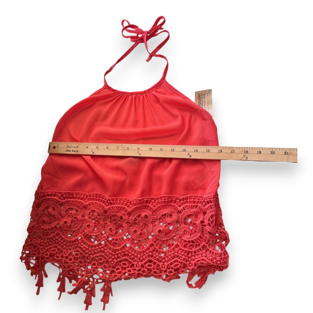 JELLA COUTURE Coral Halter Top Crochet Hem Size S - Picture 7 of 8